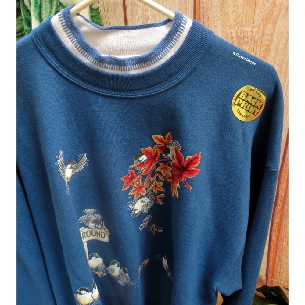 NEW Vintage fleece lined bird graphic popover sweater πͺΊ - Picture 4 of 9